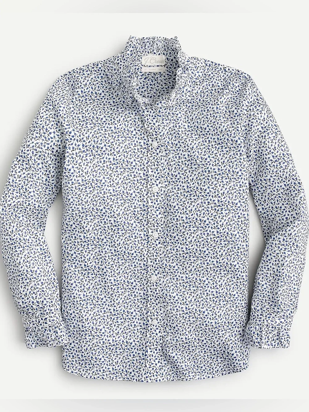 J Crew Liberty Of London Classic Fit Shirt Ed Blue Floral Ruffle Collar 6 Cotton